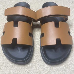 Coveted Hermès Brand New, Unworn Men's Chypre sandals - Gold - Size 43
